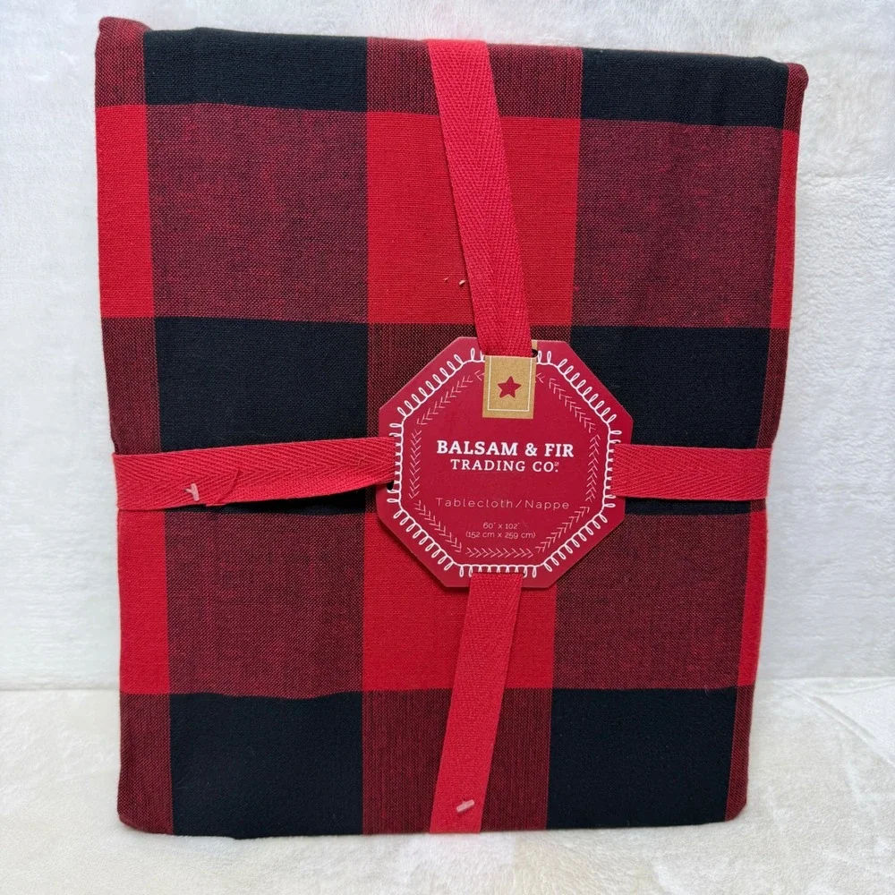 Balsam‎ & Fir Trading Co Red Black Buffalo Plaid Cotton Tablecloth 60x102 Oblong